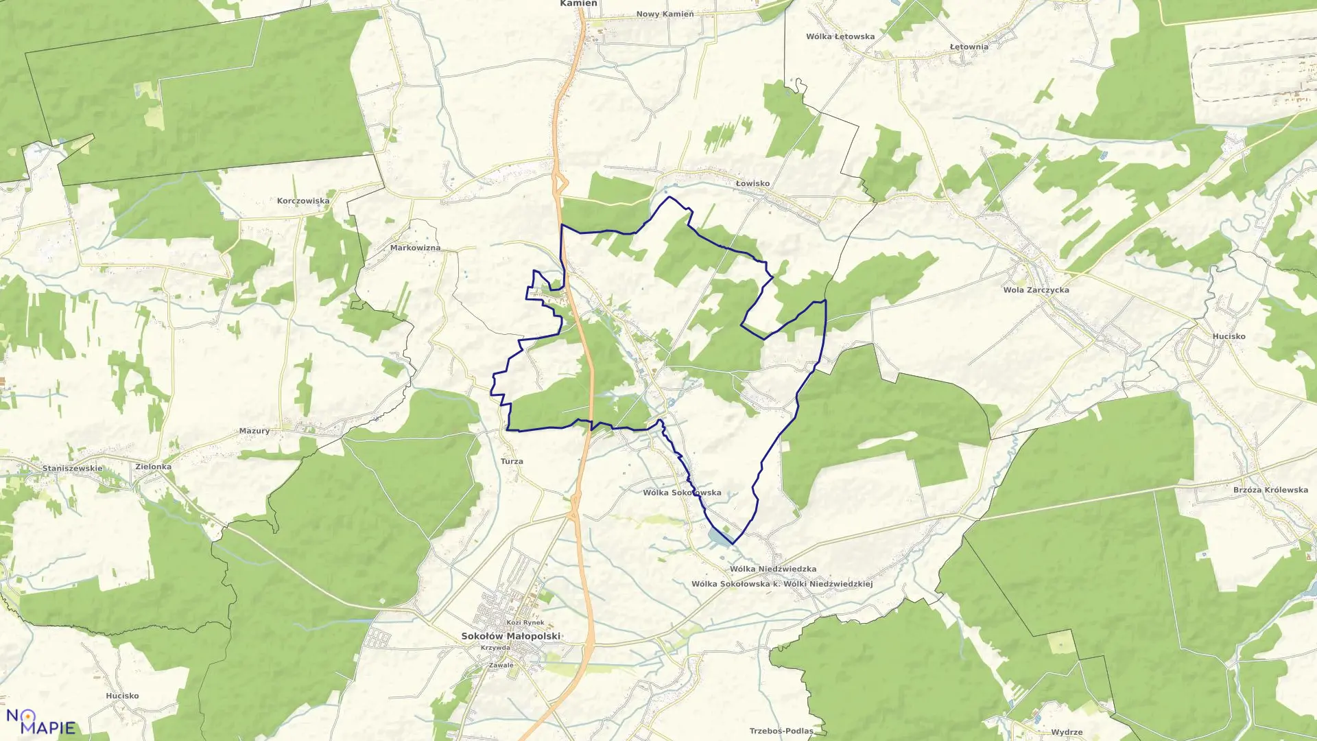 Mapa obrębu Górno w gminie Sokołów Małopolski