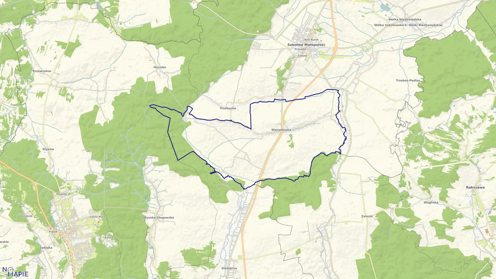 Mapa obrębu Nienadówka w gminie Sokołów Małopolski