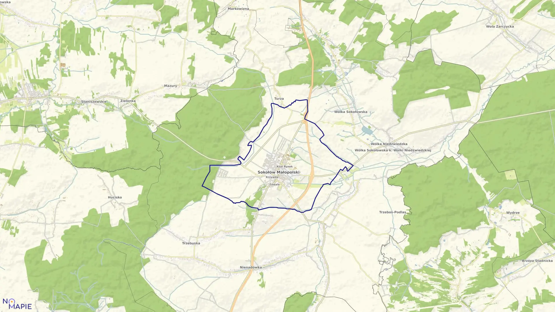 Mapa obrębu Sokołów w gminie Sokołów Małopolski