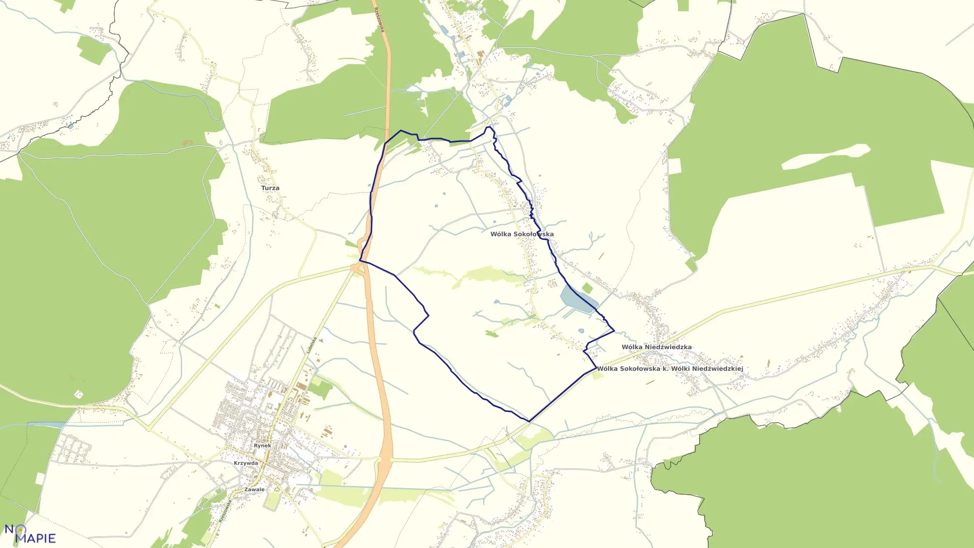 Mapa obrębu Wólka Sokołowska w gminie Sokołów Małopolski